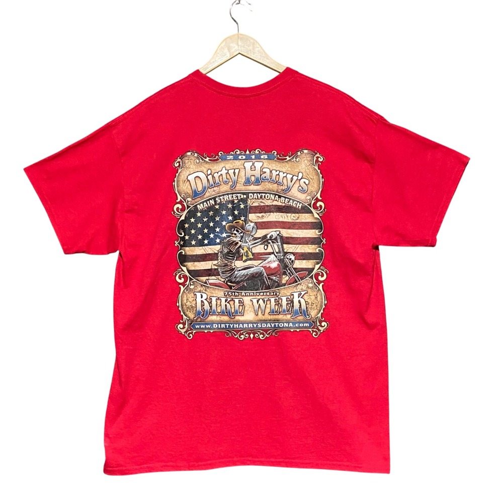 Dirty Harrys 2016 75th Anniversary Daytona Bike Week Mens XL Red‎ T-Shirt Gildan